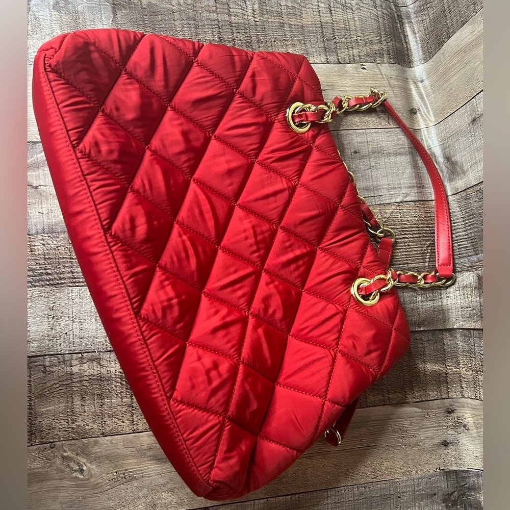 Talbots leather / nylon quilted red tote bag - Picture 12 of 16